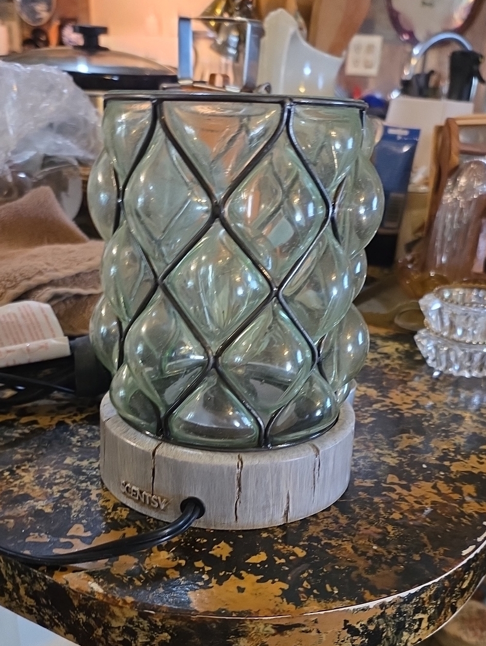 Scentsy | Green Glass Mosaic Electric Warmer with Metal Lattice